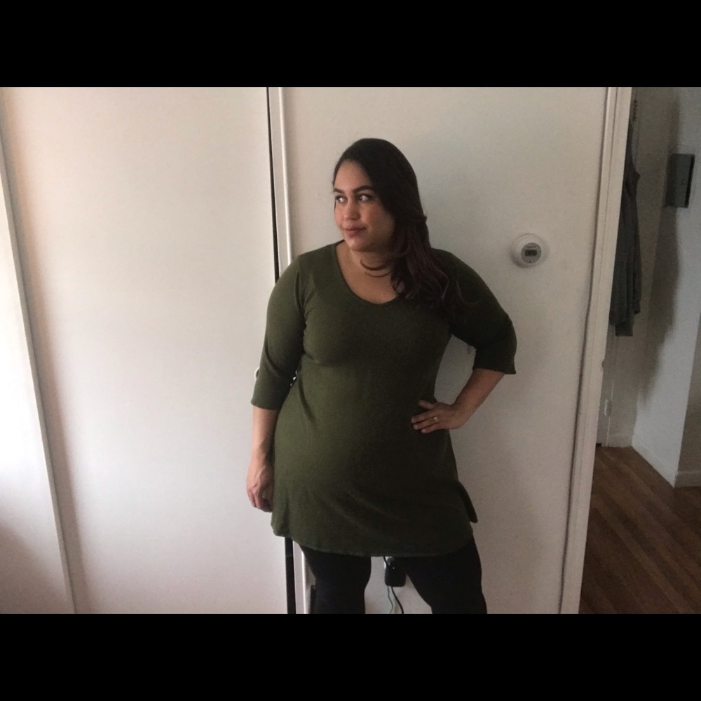 Green, A-line, knee-length sweater dress, 2x